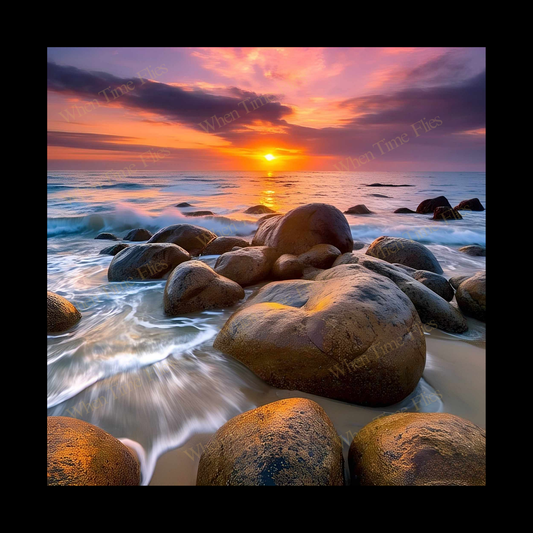 Coastal Charm: Sunset Beach Framed Ceramic Tiles #8